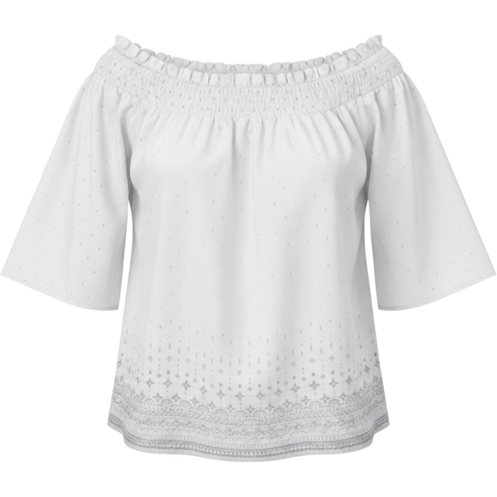 PLUS 14/16 LANE BRYANT off shoulder 3/4 sleeve blouse white black 100% cotton